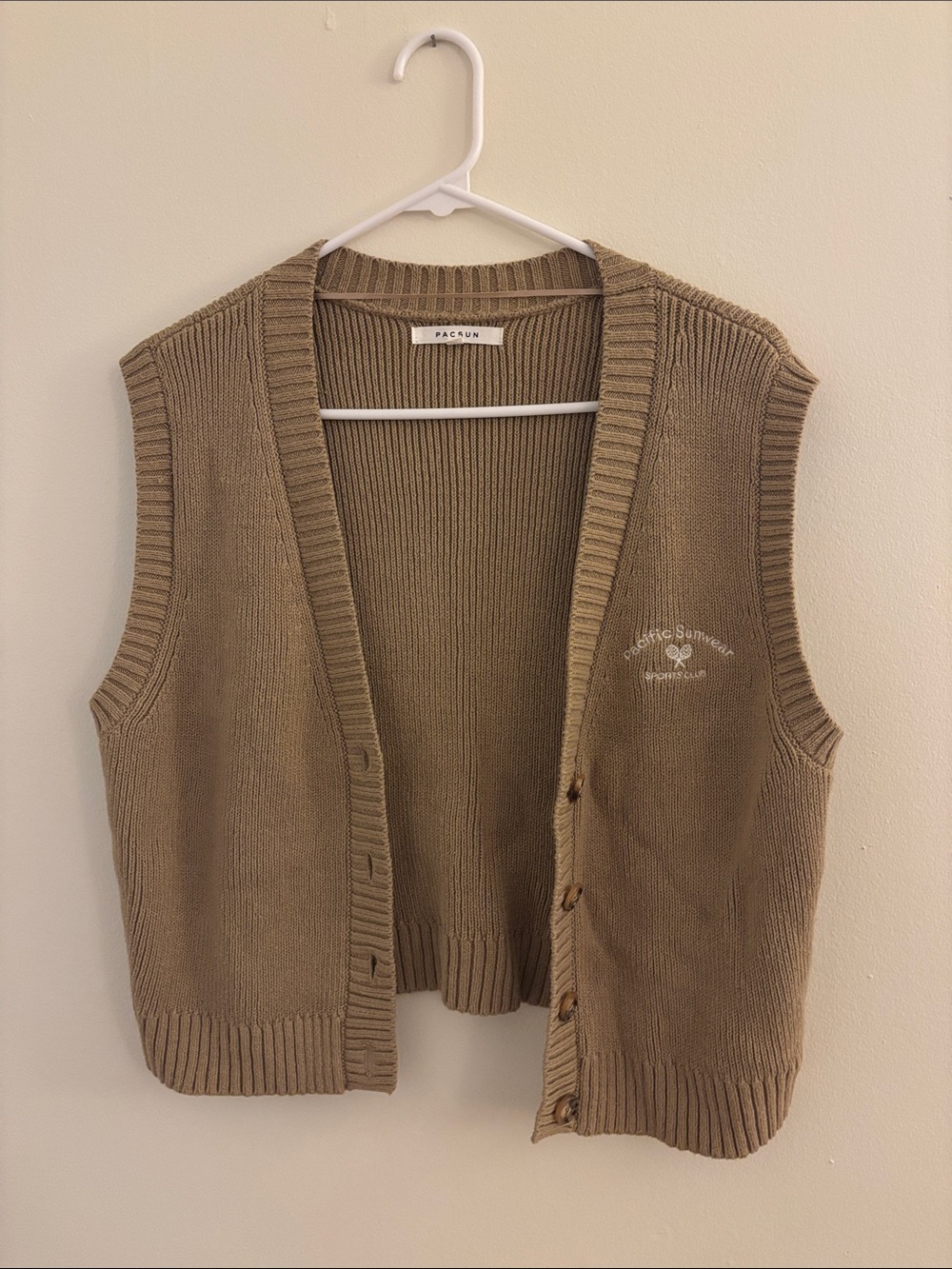 PacSun Taupe Knit Button-Front Sweater Vest